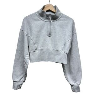Aerie Offline 1/4 Zip Crop Sweatshirt Women Sz M Gray Boho Pullover‎ Mock Neck